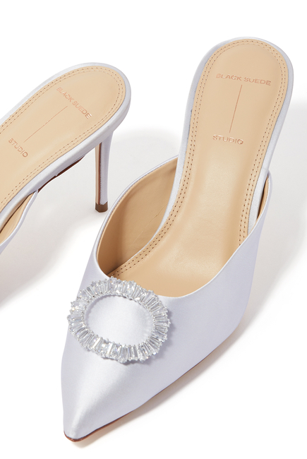 Rosie Pointy-Toe High-Heel Mules with Crystal Ornament